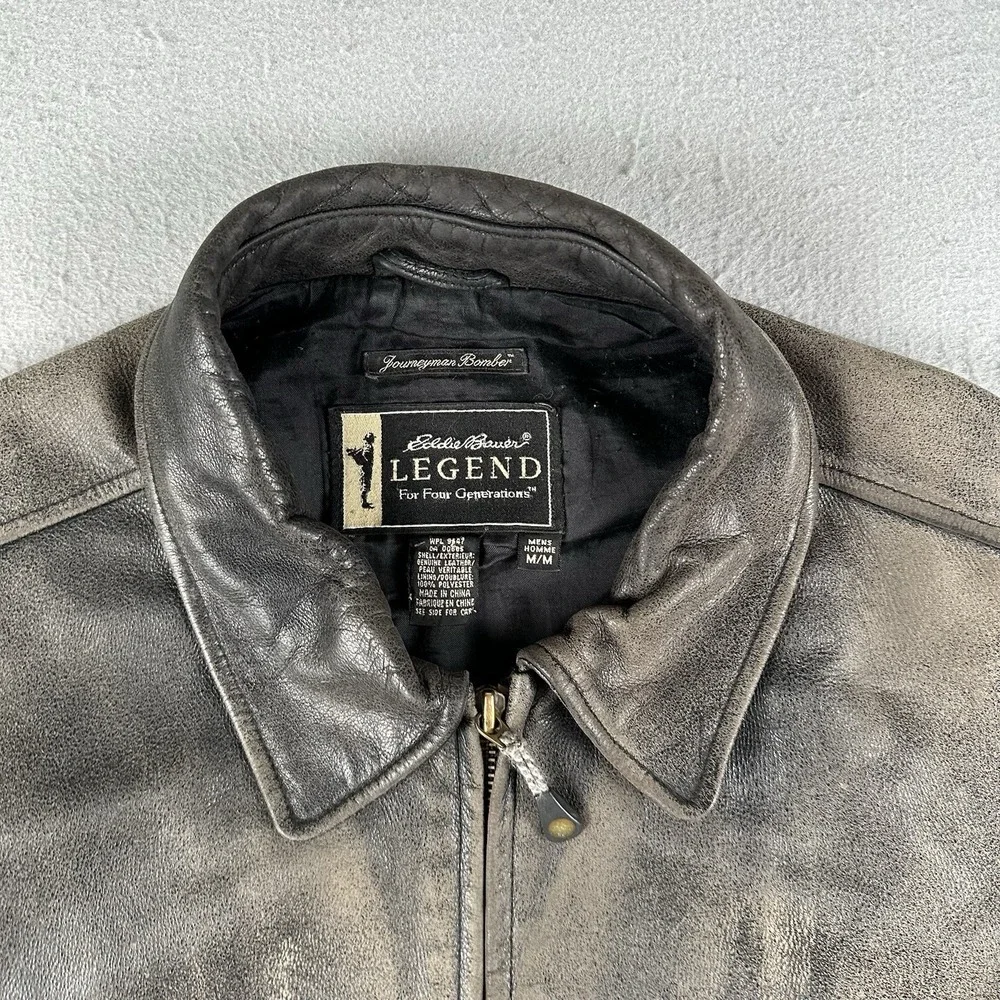 Eddie Bauer Legends Journeyman Bomber Jacket Men's Medium Black Leather Flight - Picture 7 of 16